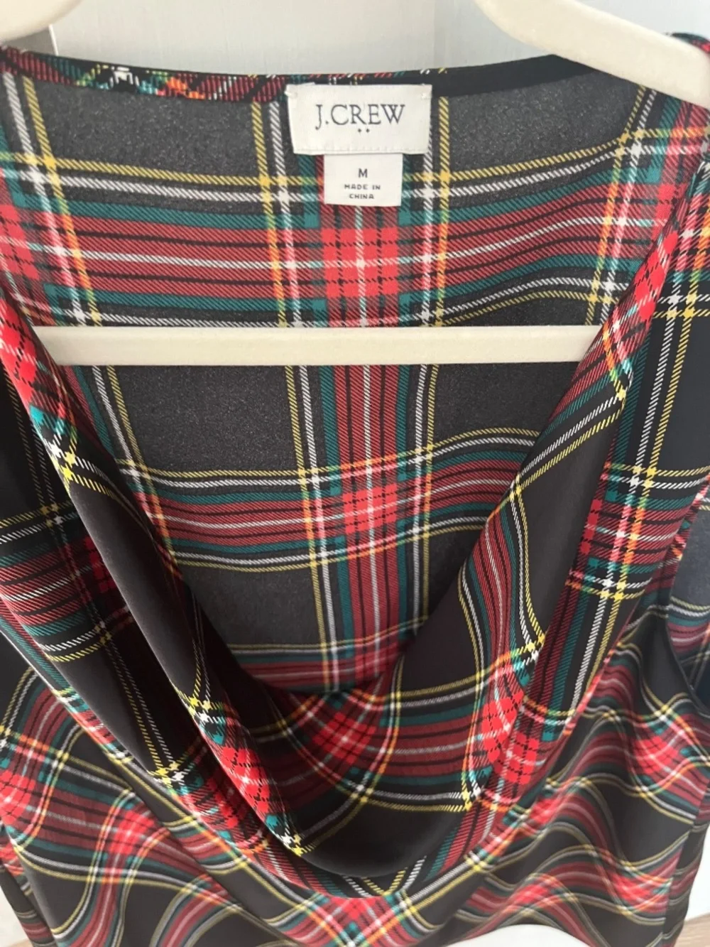 J Crew Cowl neck top Plaid Medium